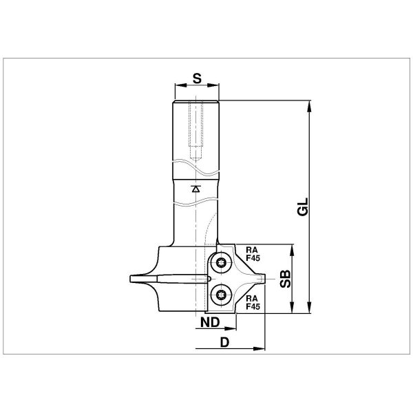 PM Abrund- / Fase- Schaftfräser  D42 x 15 x S20h6/GL130, Z2 (inkl. Fasemesser 45°)